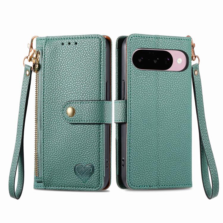 For Google Pixel 10 / 10 Pro  Love Zipper Lanyard Leather Phone Case