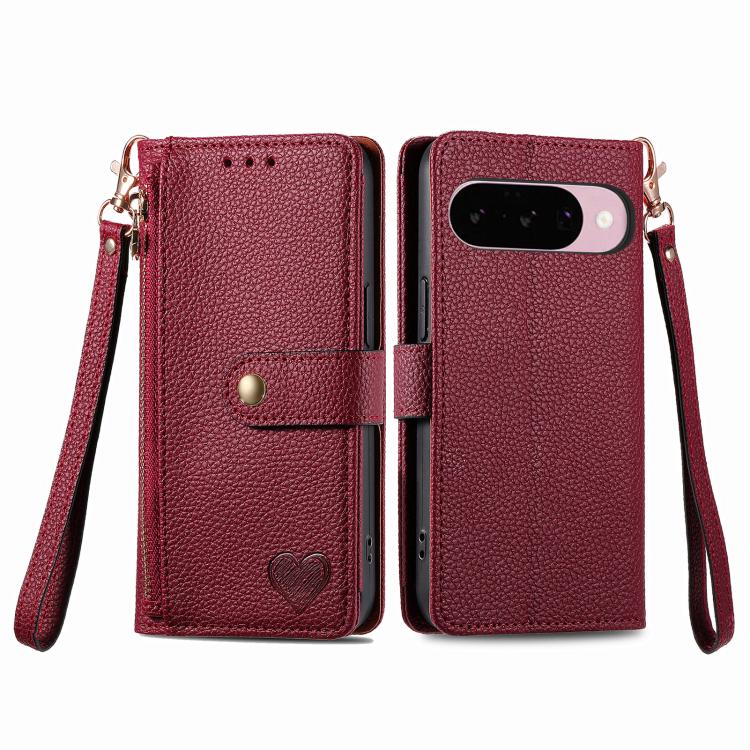 For Google Pixel 10 / 10 Pro  Love Zipper Lanyard Leather Phone Case