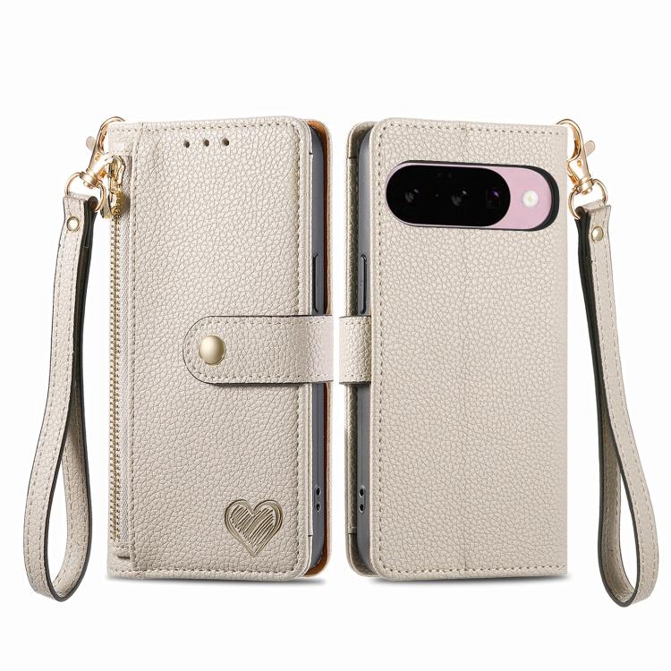 For Google Pixel 10 / 10 Pro  Love Zipper Lanyard Leather Phone Case