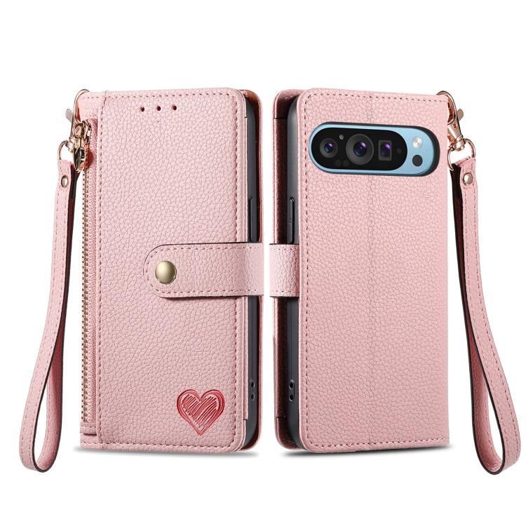 For Google Pixel 10 Pro XL Love Zipper Lanyard Leather Phone Case