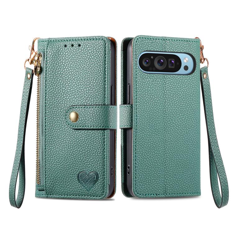 For Google Pixel 10 Pro XL Love Zipper Lanyard Leather Phone Case