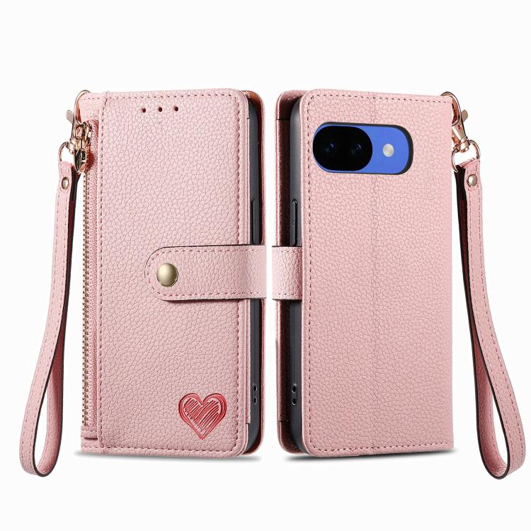 For Google Pixel 10a Love Zipper Lanyard Leather Phone Case