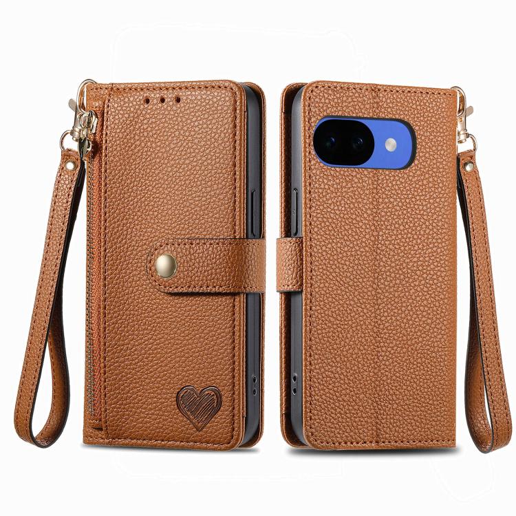 For Google Pixel 10a Love Zipper Lanyard Leather Phone Case