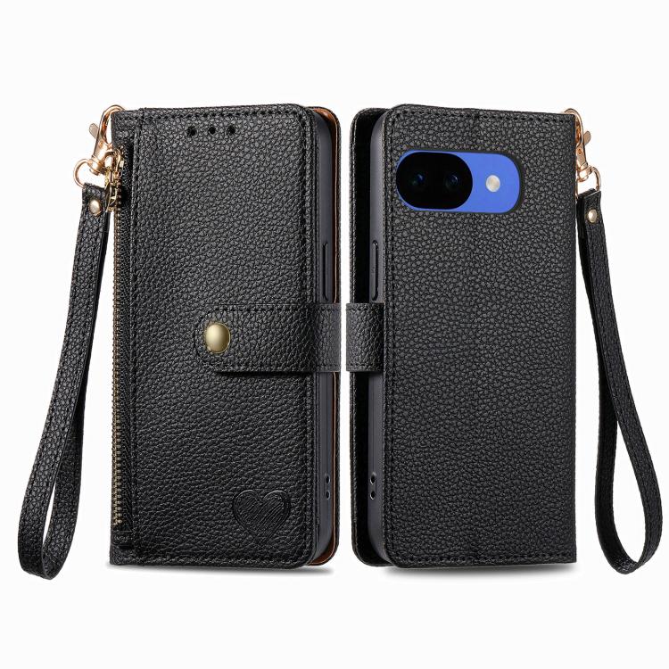 For Google Pixel 10a Love Zipper Lanyard Leather Phone Case