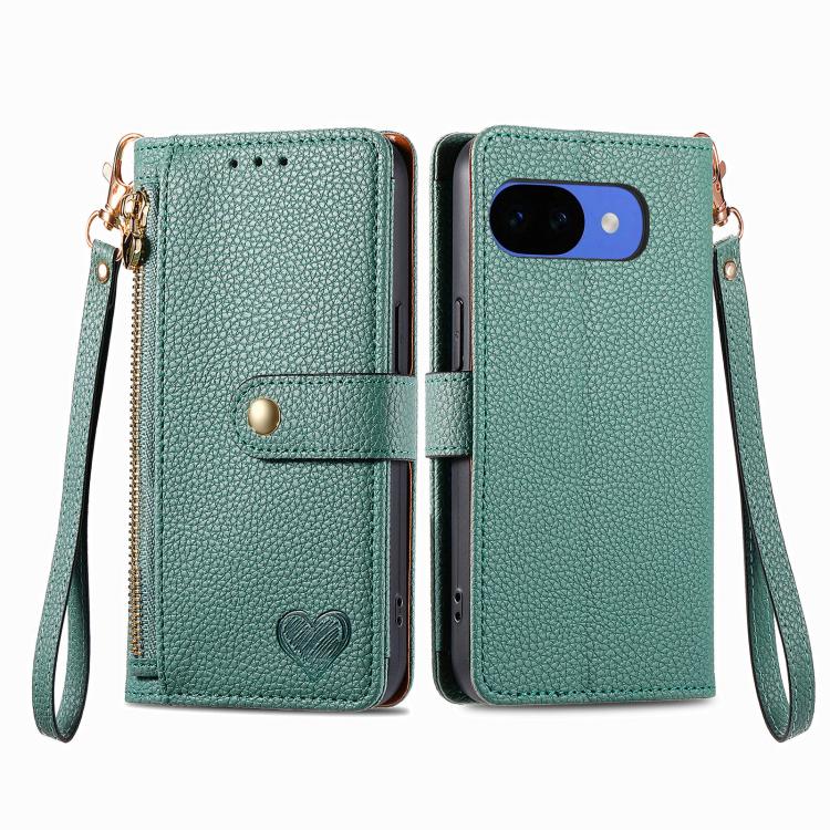For Google Pixel 10a Love Zipper Lanyard Leather Phone Case