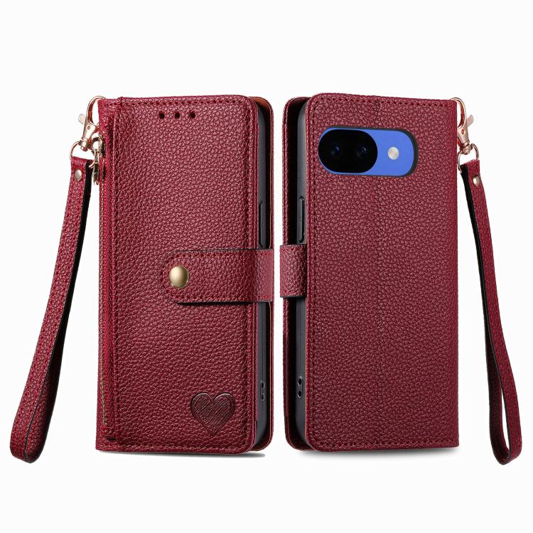 For Google Pixel 10a Love Zipper Lanyard Leather Phone Case