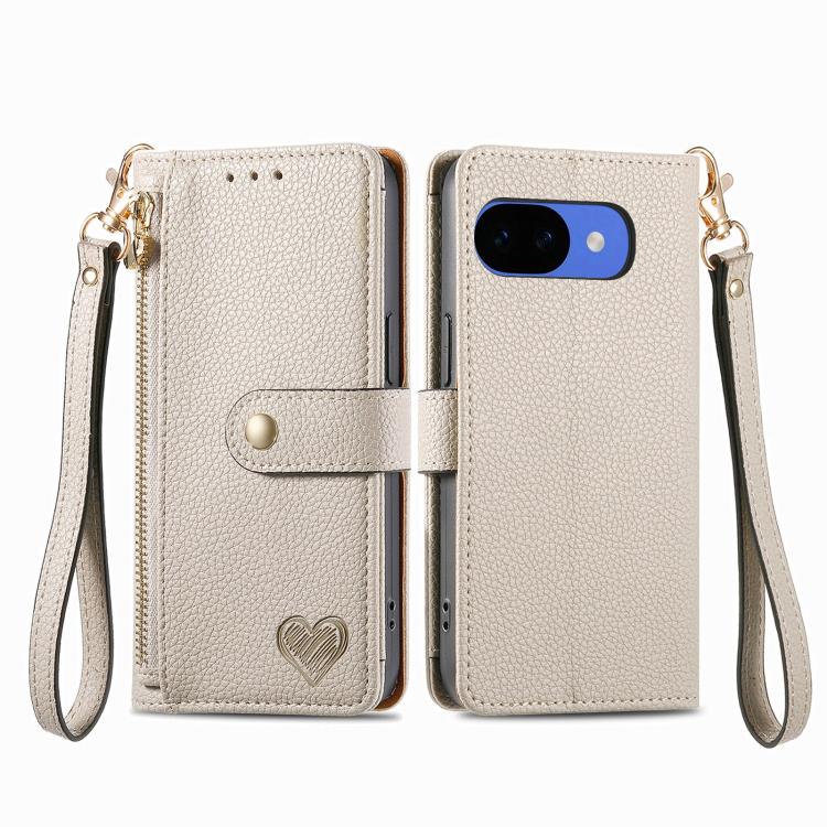 For Google Pixel 10a Love Zipper Lanyard Leather Phone Case
