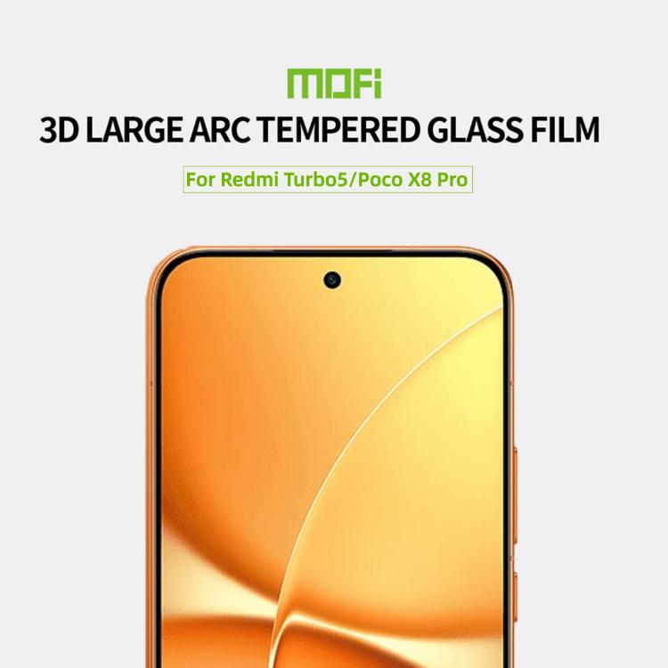 For Redmi Turbo 5 / Poco X8 Pro Unlock MOFI 9H 3D Explosion-proof Curved Screen Tempered Glass Film - Black