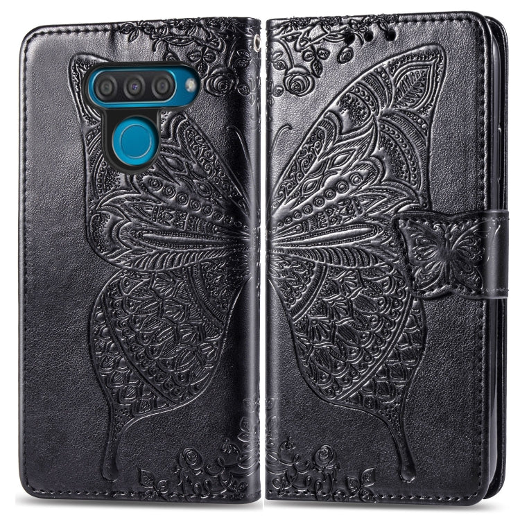 Butterfly Love Flowers Embossing Horizontal Flip Leather Case for LG Q60 , with Holder & Card Slots & Wallet & Lanyard