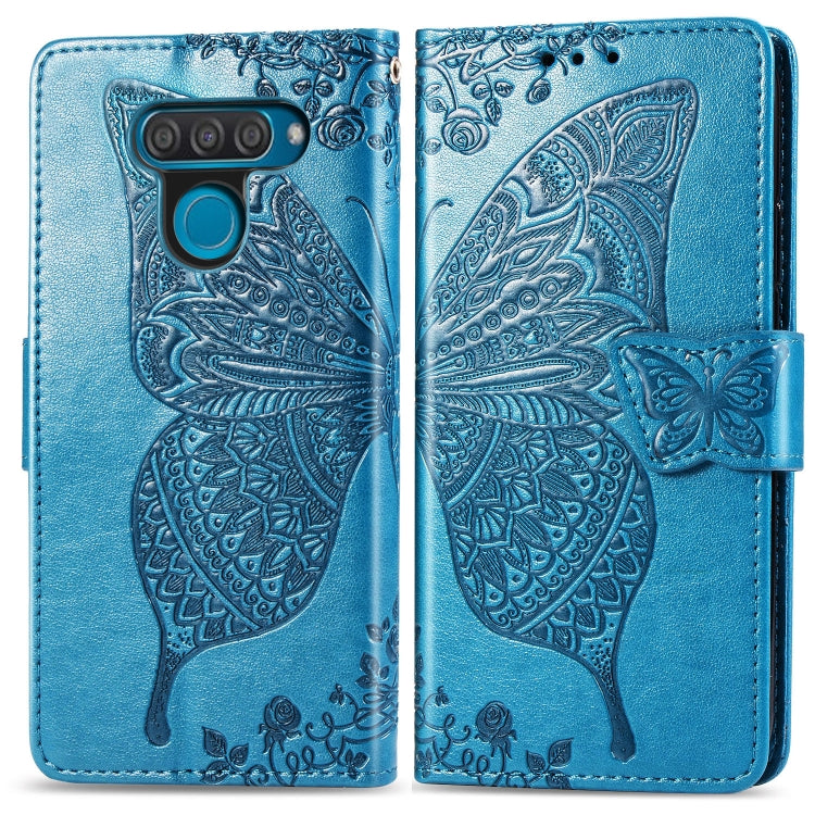 Butterfly Love Flowers Embossing Horizontal Flip Leather Case for LG Q60 , with Holder & Card Slots & Wallet & Lanyard