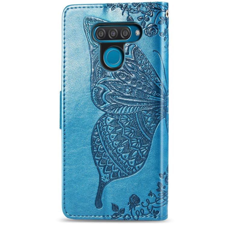 Butterfly Love Flowers Embossing Horizontal Flip Leather Case for LG Q60 , with Holder & Card Slots & Wallet & Lanyard
