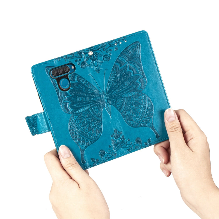 Butterfly Love Flowers Embossing Horizontal Flip Leather Case for LG Q60 , with Holder & Card Slots & Wallet & Lanyard