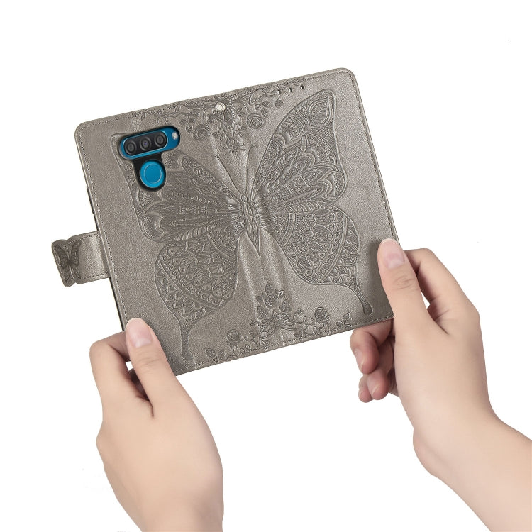Butterfly Love Flowers Embossing Horizontal Flip Leather Case for LG Q60 , with Holder & Card Slots & Wallet & Lanyard
