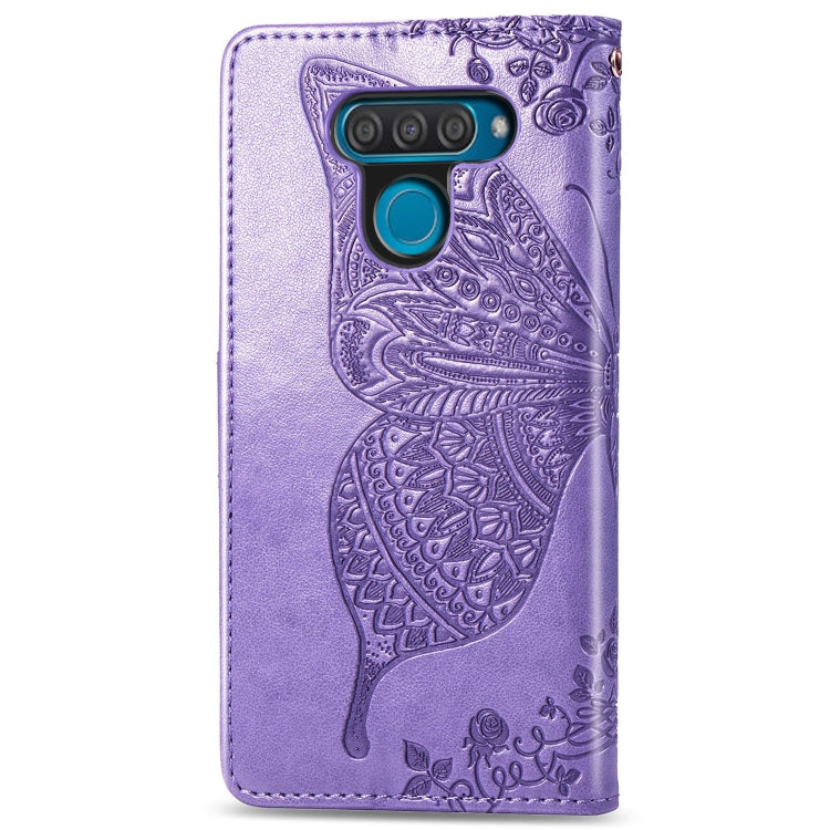 Butterfly Love Flowers Embossing Horizontal Flip Leather Case for LG Q60 , with Holder & Card Slots & Wallet & Lanyard