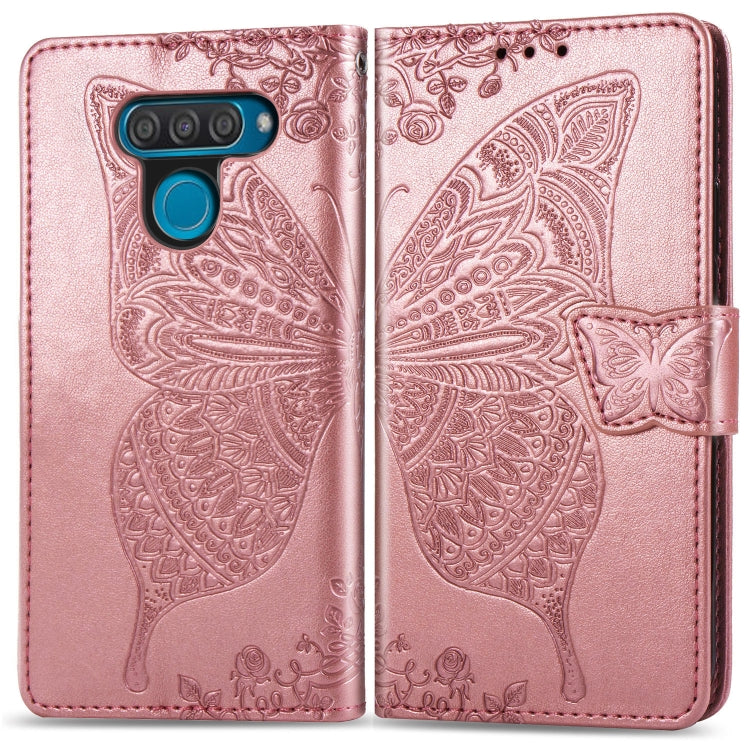 Butterfly Love Flowers Embossing Horizontal Flip Leather Case for LG Q60 , with Holder & Card Slots & Wallet & Lanyard