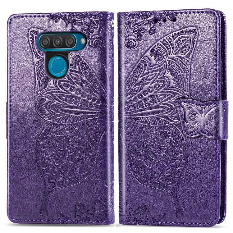 Butterfly Love Flowers Embossing Horizontal Flip Leather Case for LG Q60 , with Holder & Card Slots & Wallet & Lanyard