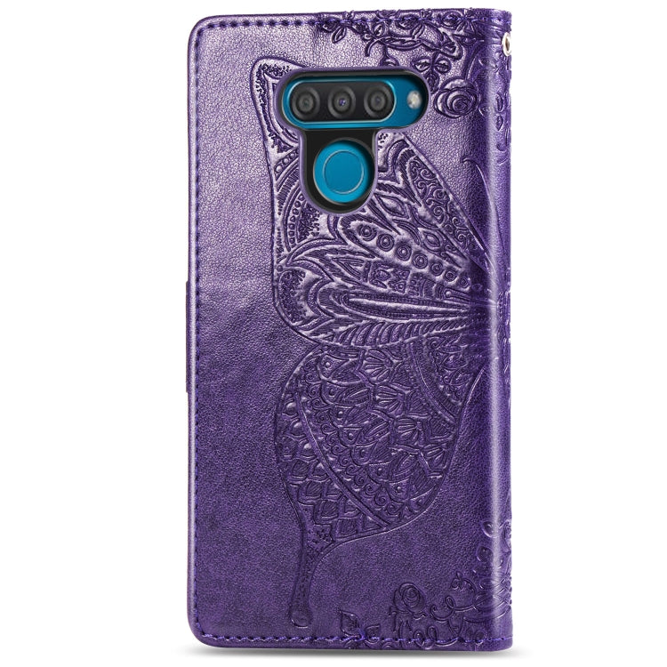 Butterfly Love Flowers Embossing Horizontal Flip Leather Case for LG Q60 , with Holder & Card Slots & Wallet & Lanyard