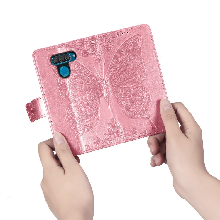 Butterfly Love Flowers Embossing Horizontal Flip Leather Case for LG Q60 , with Holder & Card Slots & Wallet & Lanyard