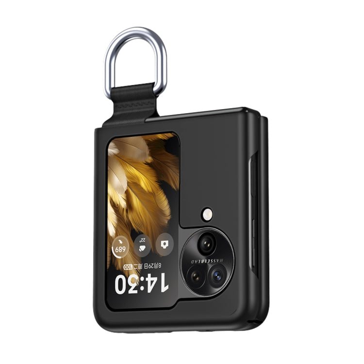 For OPPO Find N3 Flip Silk Ribbon Ring Plain Leather Phone Case