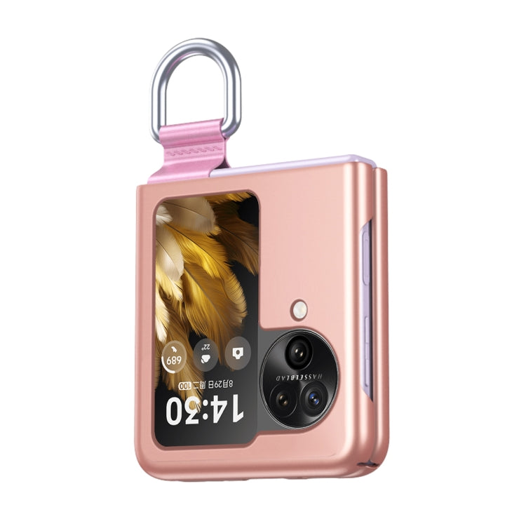 For OPPO Find N3 Flip Silk Ribbon Ring Plain Leather Phone Case
