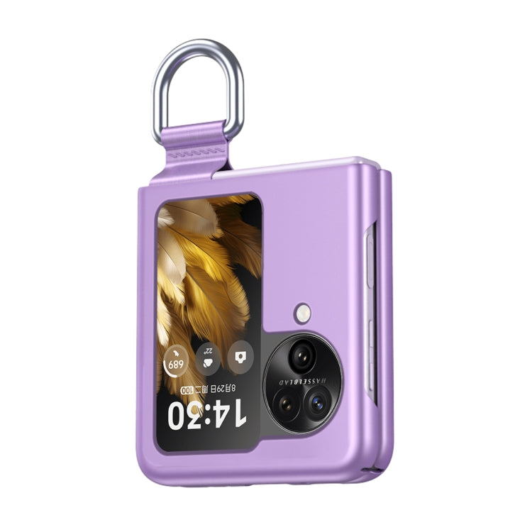 For OPPO Find N3 Flip Silk Ribbon Ring Plain Leather Phone Case