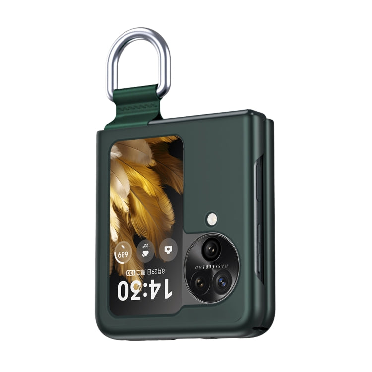 For OPPO Find N3 Flip Silk Ribbon Ring Plain Leather Phone Case