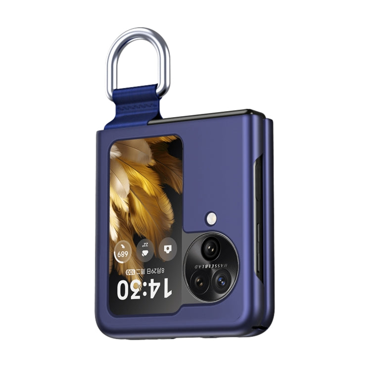 For OPPO Find N3 Flip Silk Ribbon Ring Plain Leather Phone Case