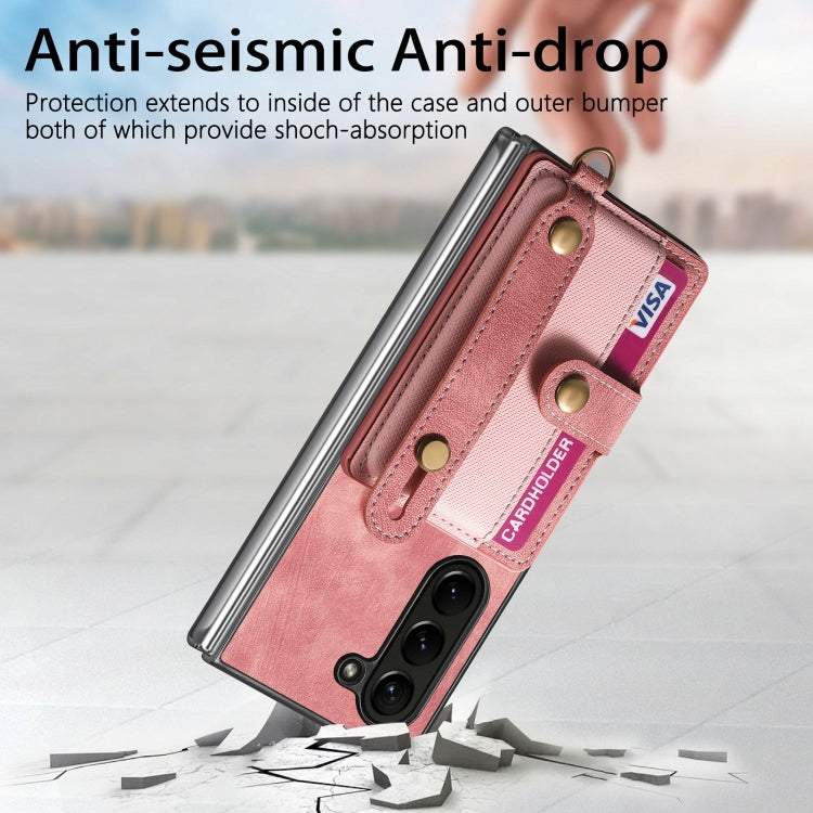 For Samsung Galaxy Z Fold6 5G Retro Cross Wristband Wallet Leather Back Phone Case