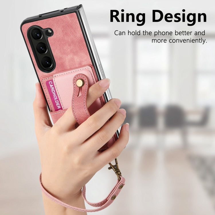 For Samsung Galaxy Z Fold6 5G Retro Cross Wristband Wallet Leather Back Phone Case