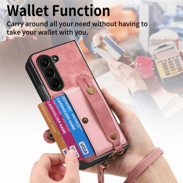 For Samsung Galaxy Z Fold6 5G Retro Cross Wristband Wallet Leather Back Phone Case
