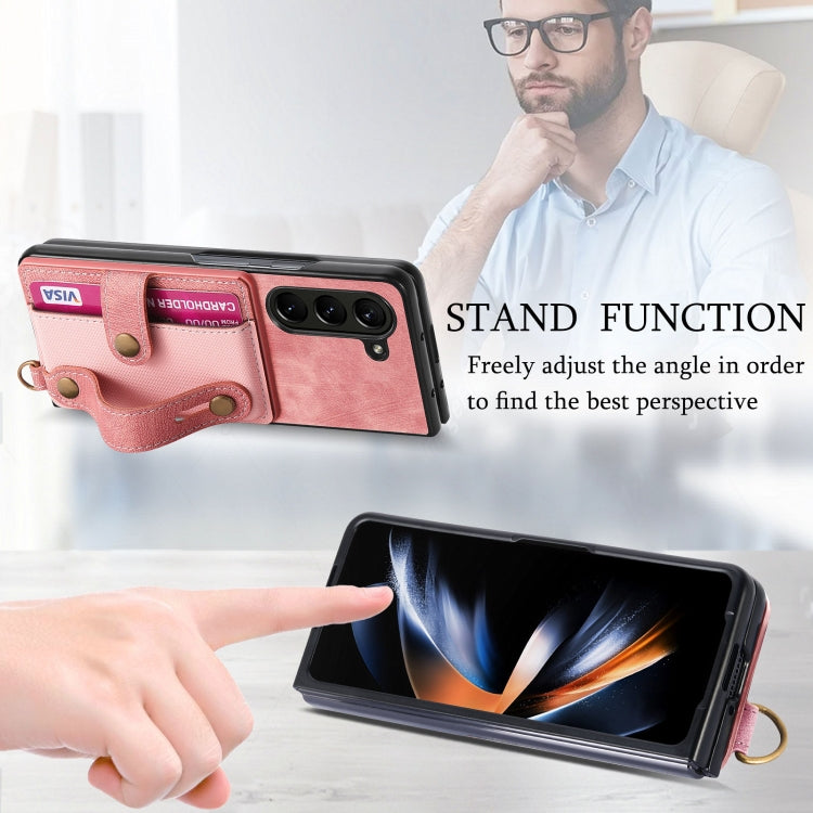 For Samsung Galaxy Z Fold6 5G Retro Cross Wristband Wallet Leather Back Phone Case
