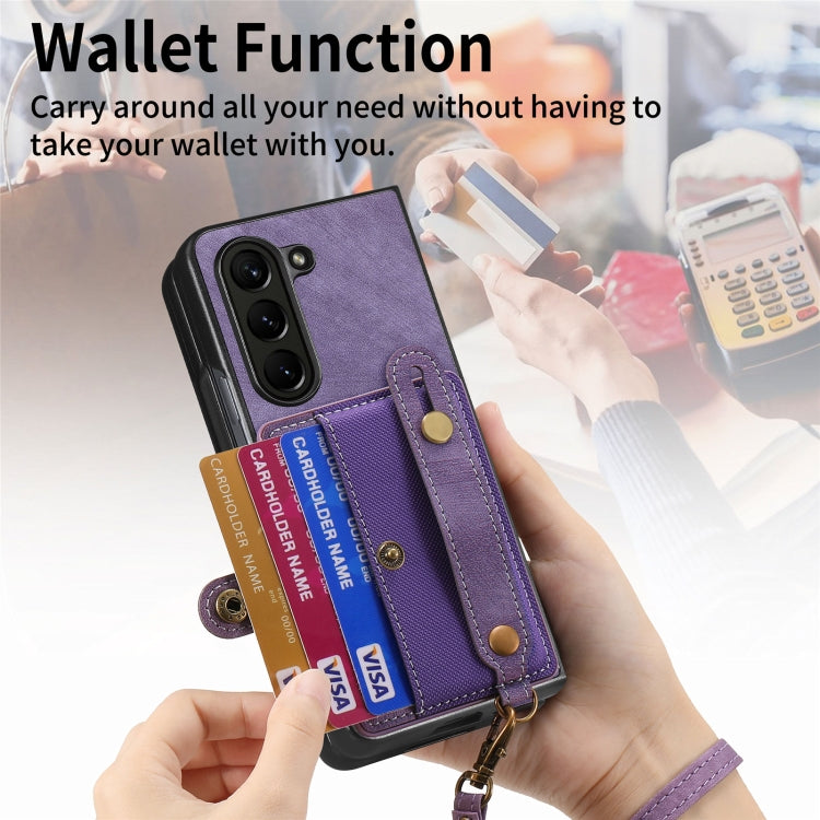 For Samsung Galaxy Z Fold6 5G Retro Cross Wristband Wallet Leather Back Phone Case