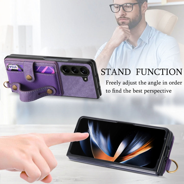 For Samsung Galaxy Z Fold6 5G Retro Cross Wristband Wallet Leather Back Phone Case
