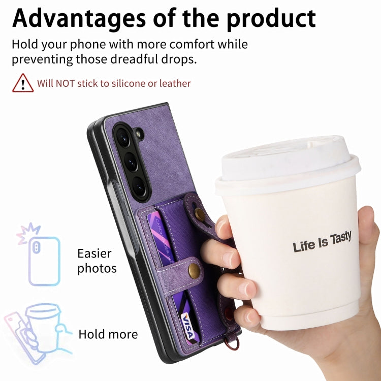 For Samsung Galaxy Z Fold6 5G Retro Cross Wristband Wallet Leather Back Phone Case
