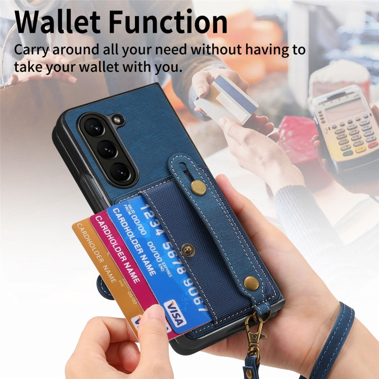 For Samsung Galaxy Z Fold6 5G Retro Cross Wristband Wallet Leather Back Phone Case