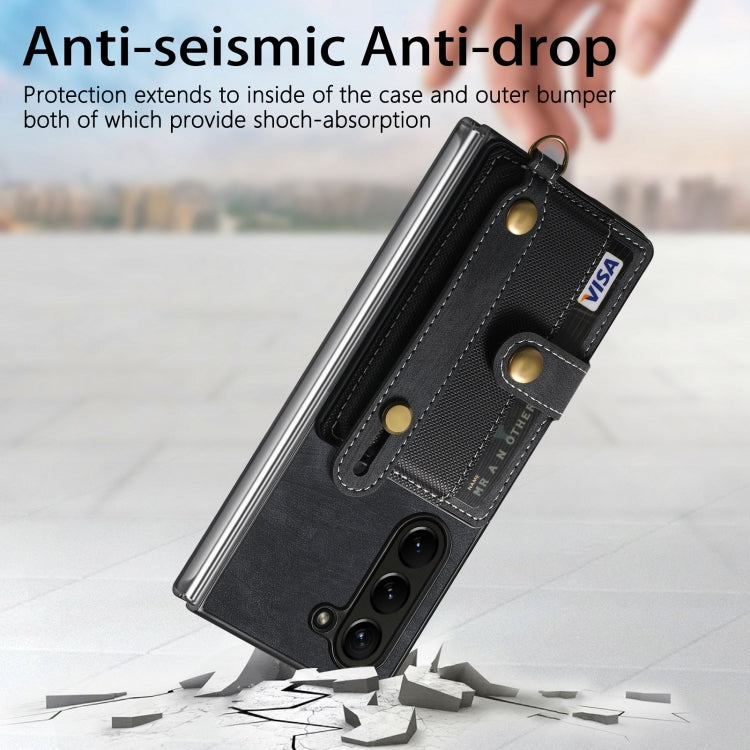 For Samsung Galaxy Z Fold6 5G Retro Cross Wristband Wallet Leather Back Phone Case