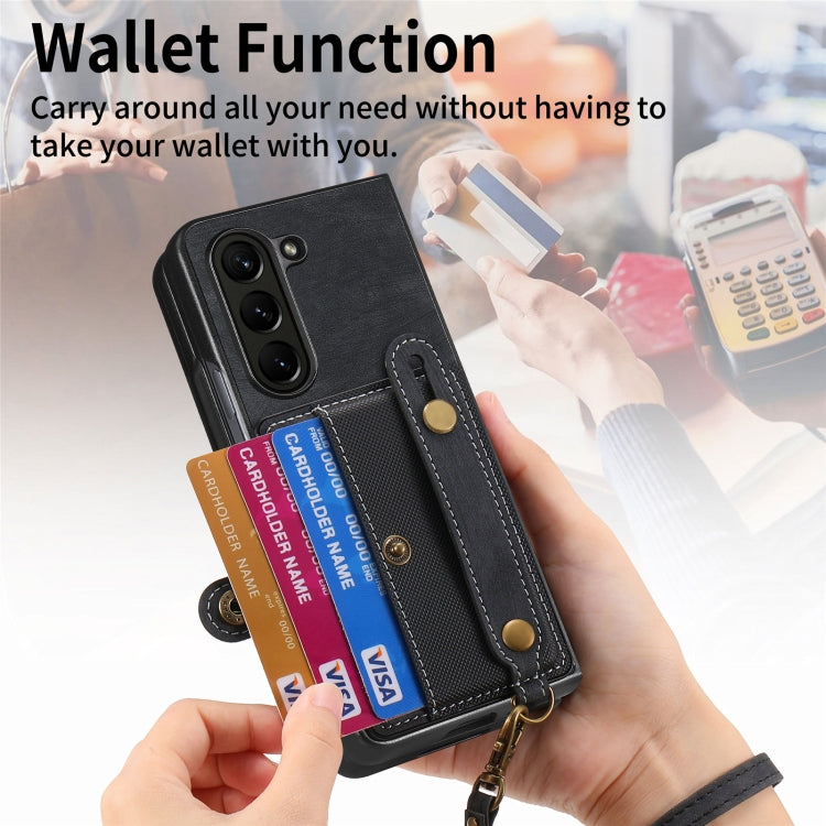 For Samsung Galaxy Z Fold6 5G Retro Cross Wristband Wallet Leather Back Phone Case