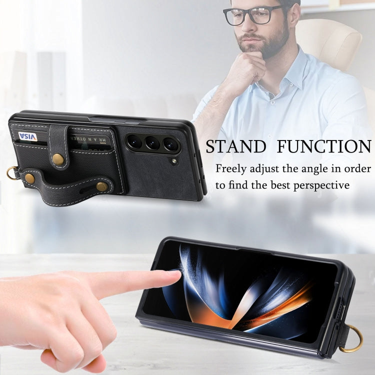 For Samsung Galaxy Z Fold6 5G Retro Cross Wristband Wallet Leather Back Phone Case