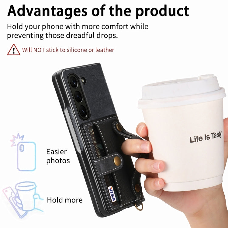 For Samsung Galaxy Z Fold6 5G Retro Cross Wristband Wallet Leather Back Phone Case