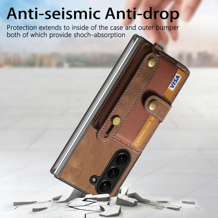 For Samsung Galaxy Z Fold6 5G Retro Cross Wristband Wallet Leather Back Phone Case