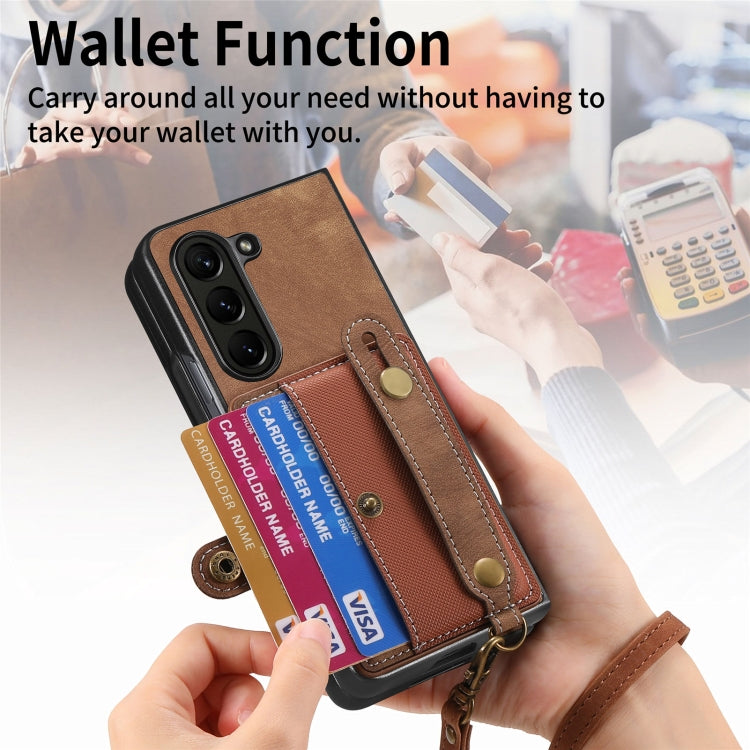 For Samsung Galaxy Z Fold6 5G Retro Cross Wristband Wallet Leather Back Phone Case
