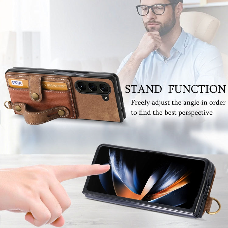 For Samsung Galaxy Z Fold6 5G Retro Cross Wristband Wallet Leather Back Phone Case