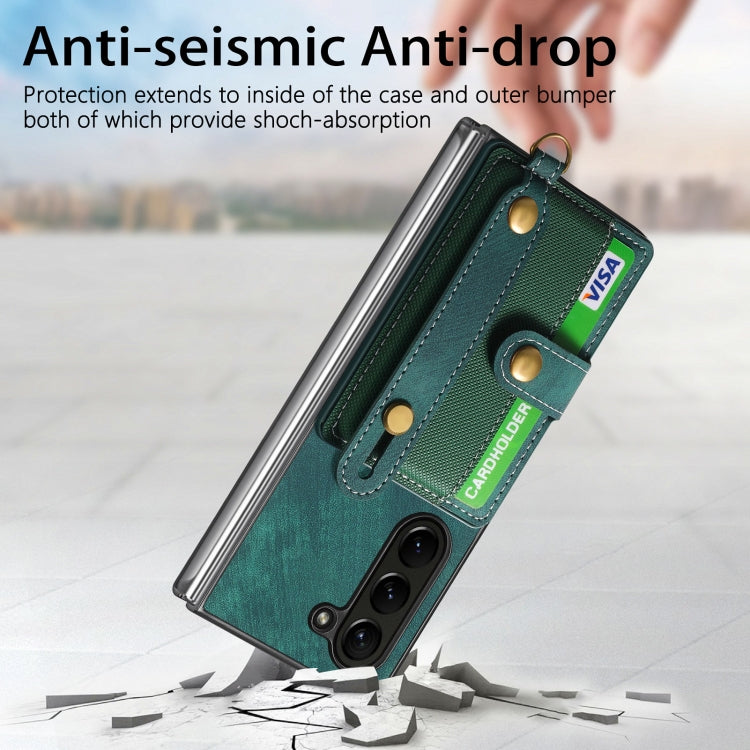 For Samsung Galaxy Z Fold6 5G Retro Cross Wristband Wallet Leather Back Phone Case