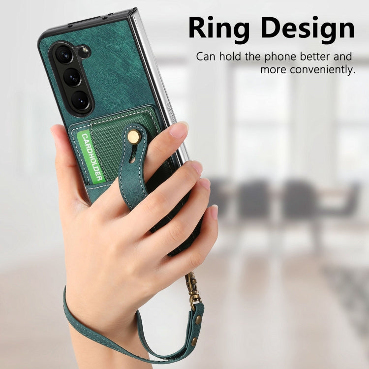 For Samsung Galaxy Z Fold6 5G Retro Cross Wristband Wallet Leather Back Phone Case