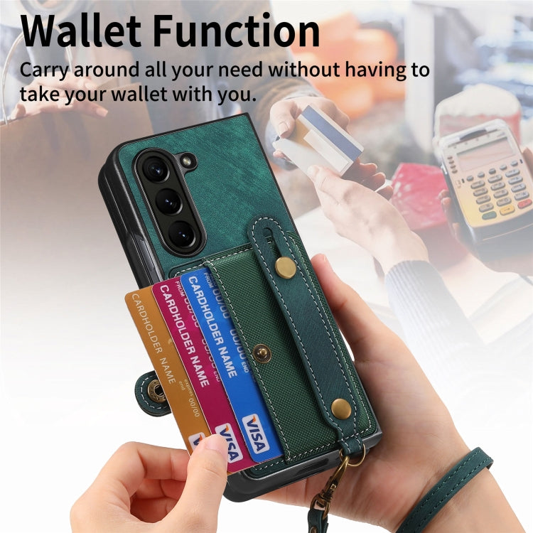 For Samsung Galaxy Z Fold6 5G Retro Cross Wristband Wallet Leather Back Phone Case