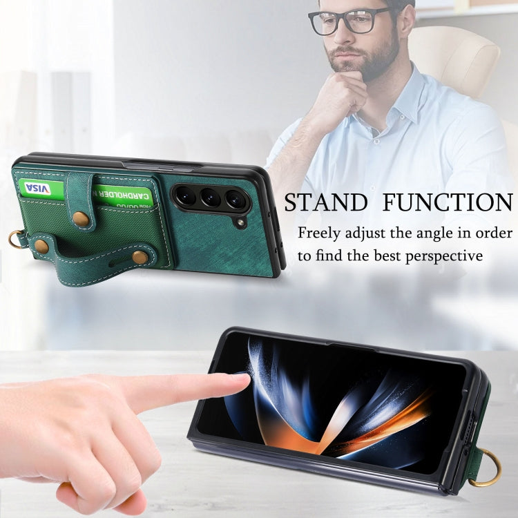 For Samsung Galaxy Z Fold6 5G Retro Cross Wristband Wallet Leather Back Phone Case