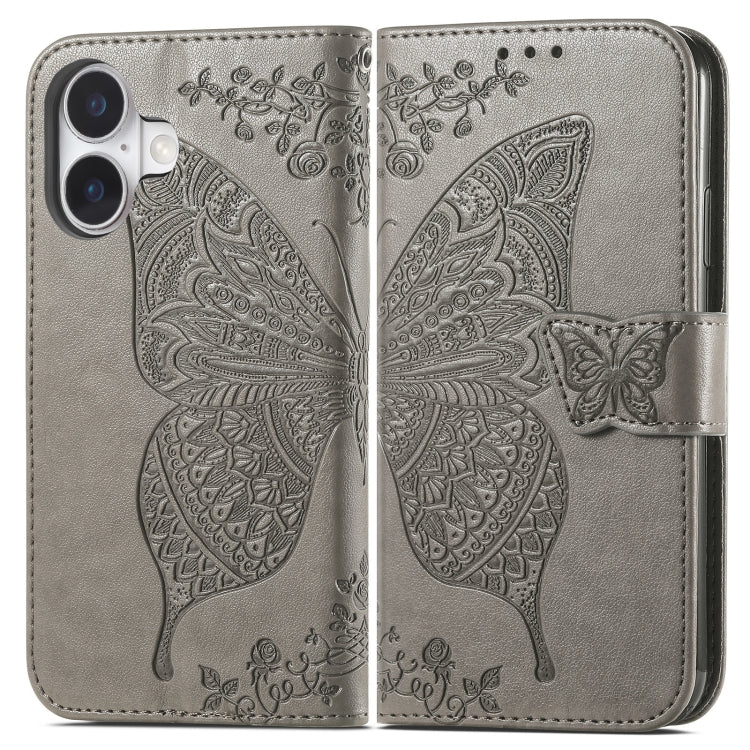 For iPhone 16 Butterfly Love Flower Embossed Leather Phone Case