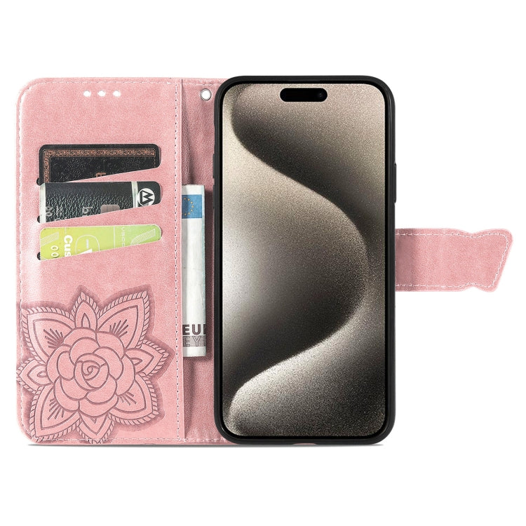 For iPhone 16 Pro Butterfly Love Flower Embossed Leather Phone Case