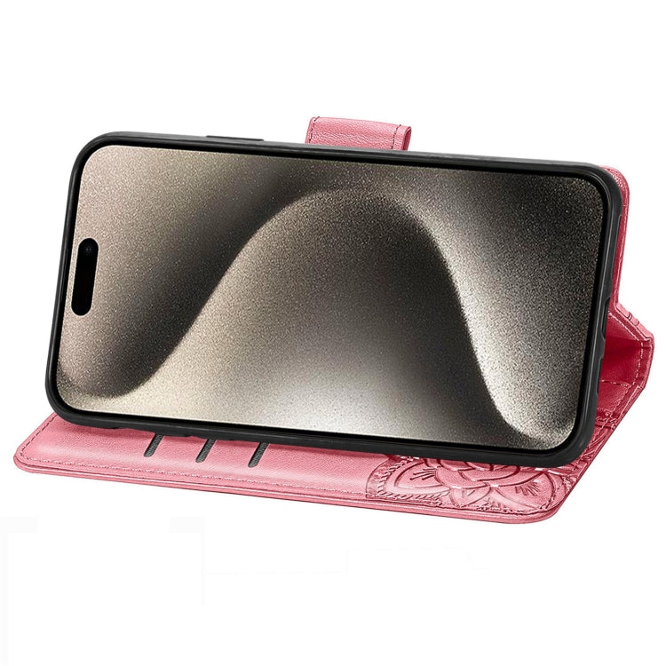 For iPhone 16 Pro Max Butterfly Love Flower Embossed Leather Phone Case