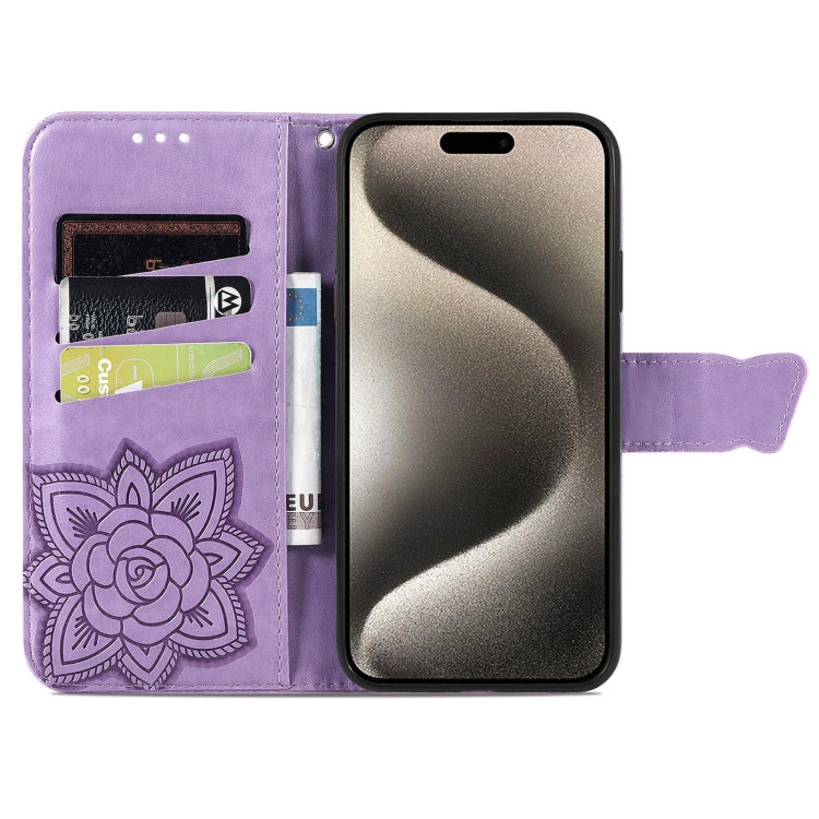 For iPhone 16 Pro Max Butterfly Love Flower Embossed Leather Phone Case